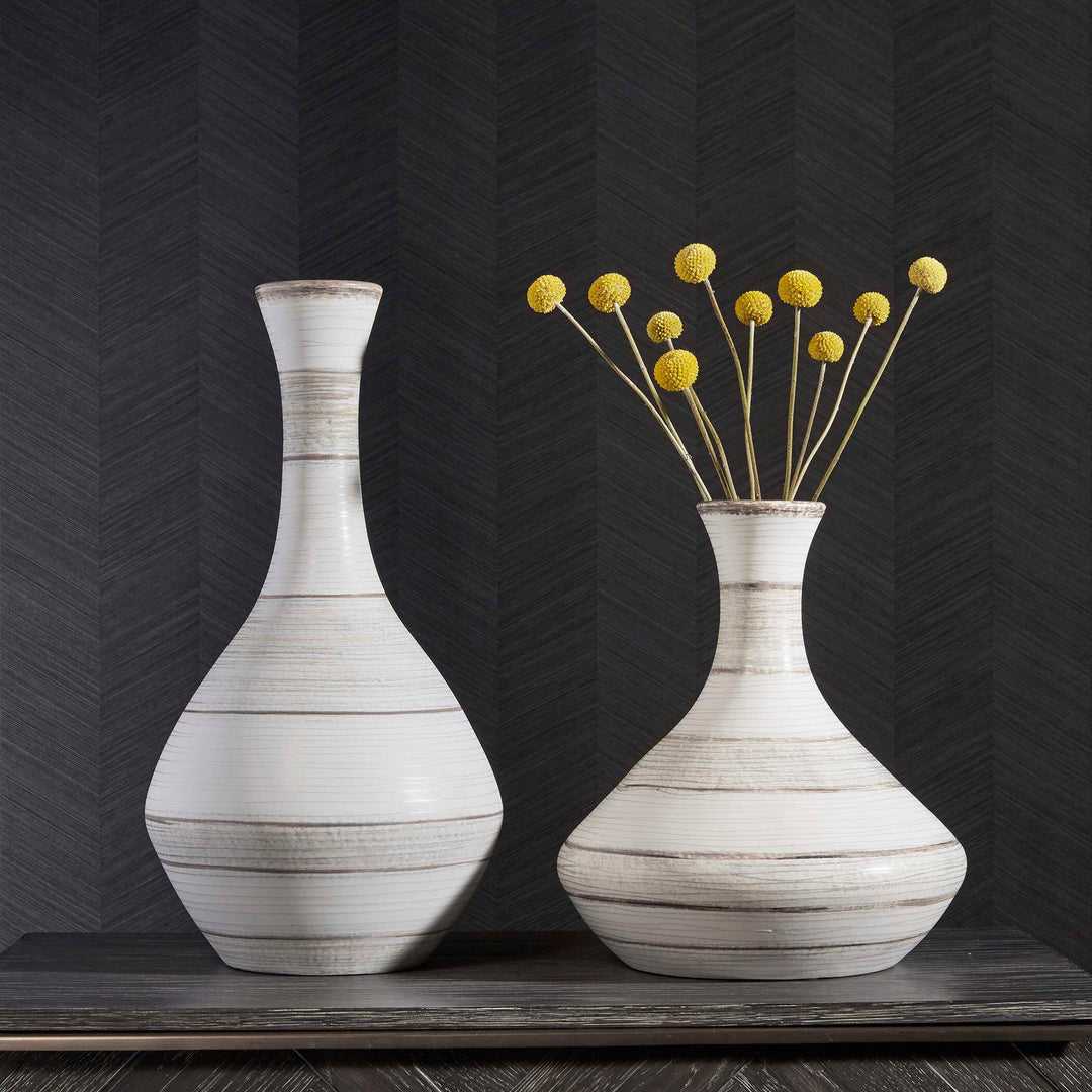 American Home Furniture Uttermost Potter Fluted Striped Vases, Set of 2
