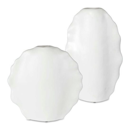 American Home Furniture Uttermost Ruffled Feathers Modern White Vases, Set of 2