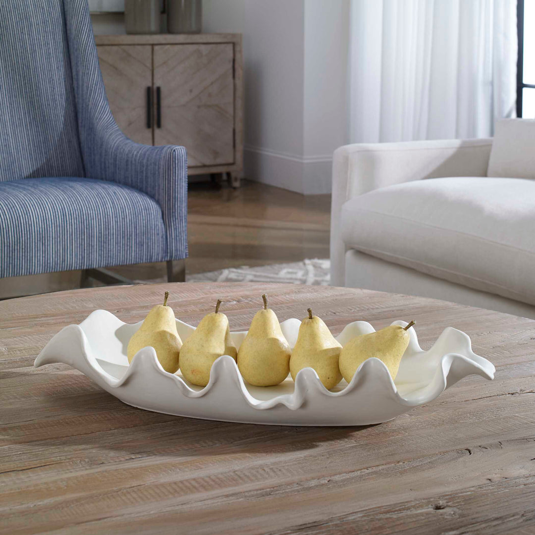American Home Furniture Uttermost Ruffled Feathers Modern White Bowl