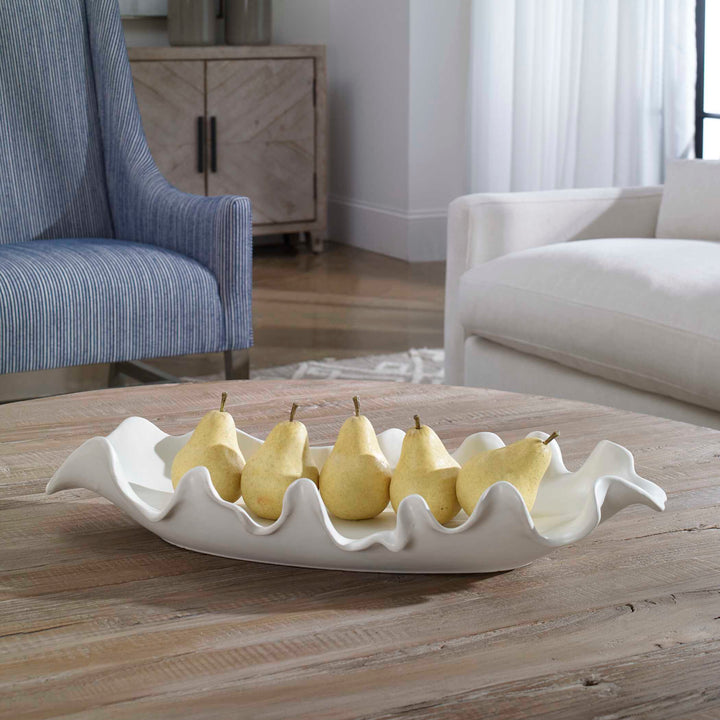 American Home Furniture Uttermost Ruffled Feathers Modern White Bowl