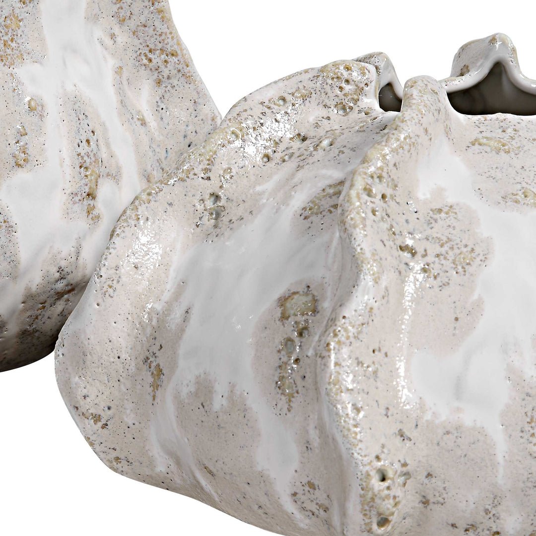 American Home Furniture Uttermost Urchin Textured Ivory Vases, Set of 2