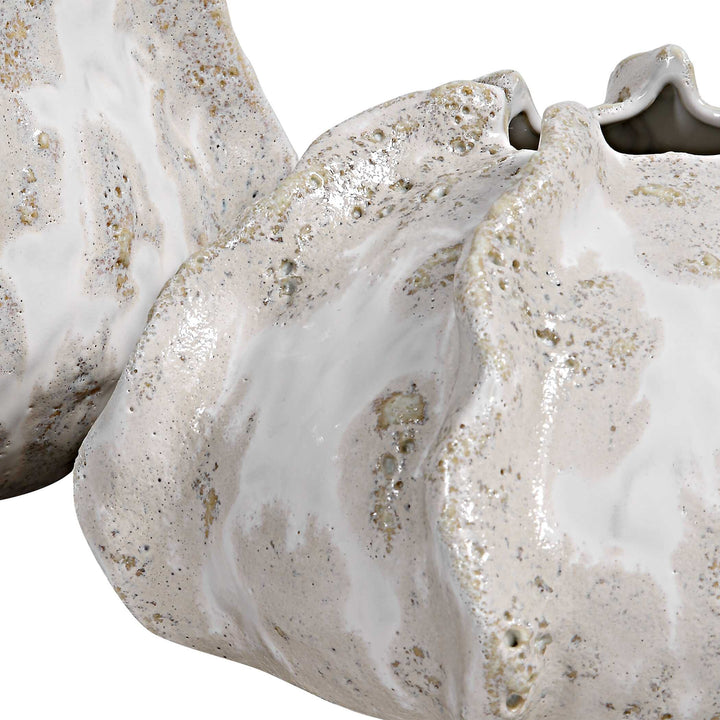 American Home Furniture Uttermost Urchin Textured Ivory Vases, Set of 2