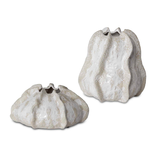 American Home Furniture Uttermost Urchin Textured Ivory Vases, Set of 2
