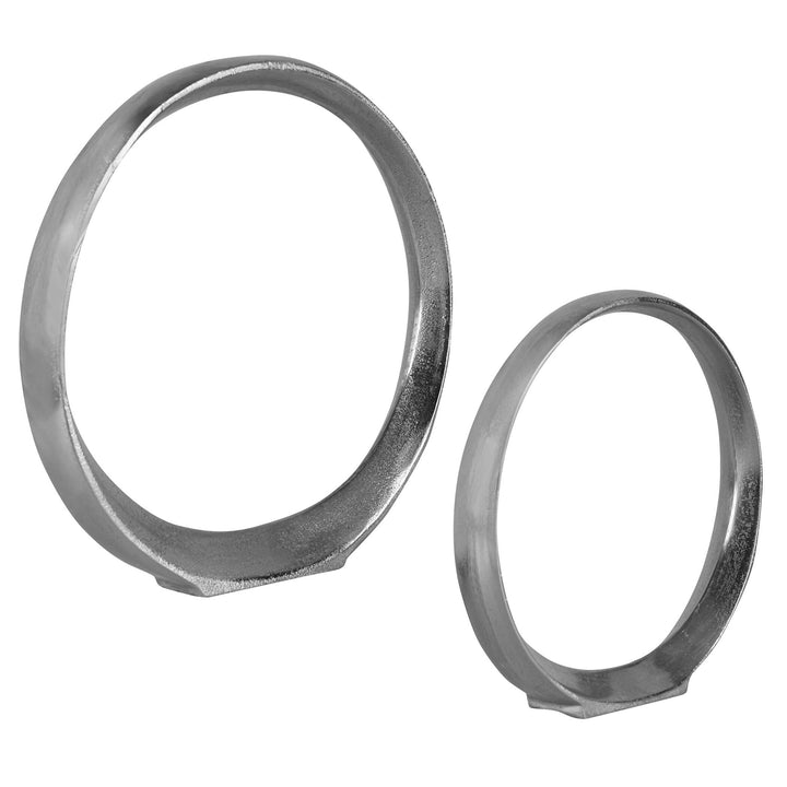 American Home Furniture Uttermost Orbits Nickel Ring Sculptures Set of 2