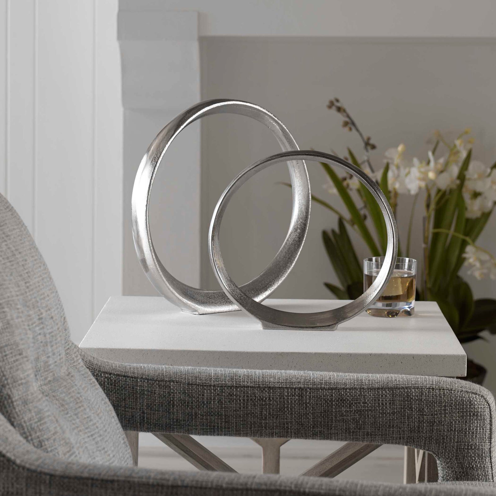 American Home Furniture Uttermost Orbits Nickel Ring Sculptures Set of 2