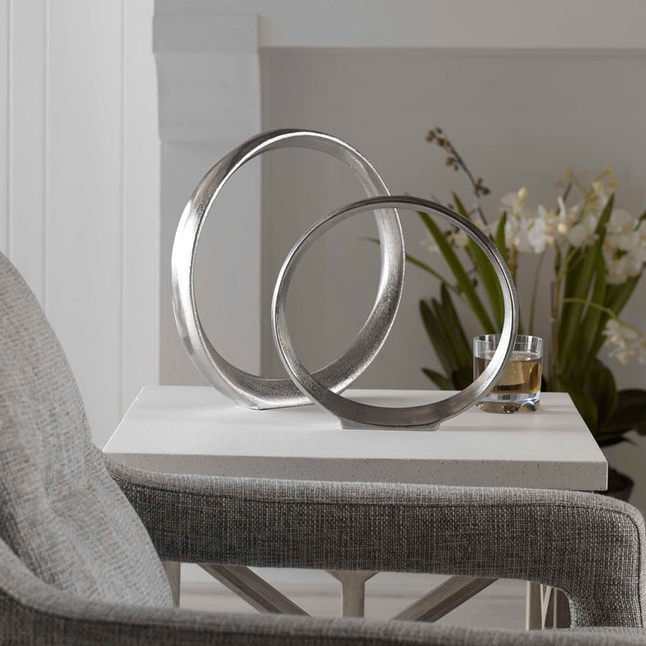 American Home Furniture Uttermost Orbits Nickel Ring Sculptures Set of 2