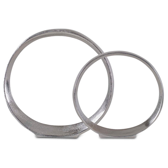 American Home Furniture Uttermost Orbits Nickel Ring Sculptures Set of 2