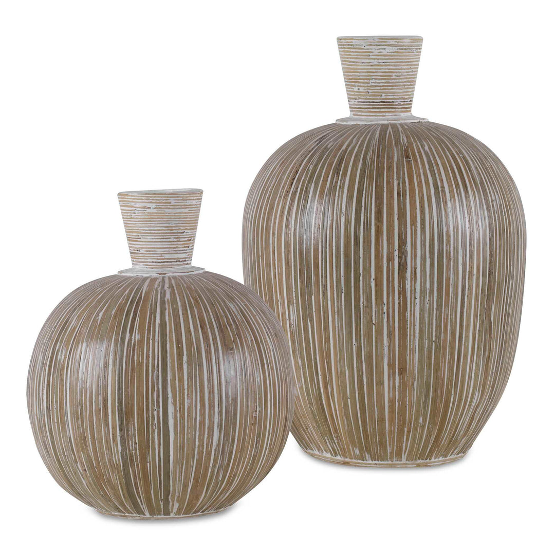 Islander White Washed Vases - Set of 2 - AmericanHomeFurniture