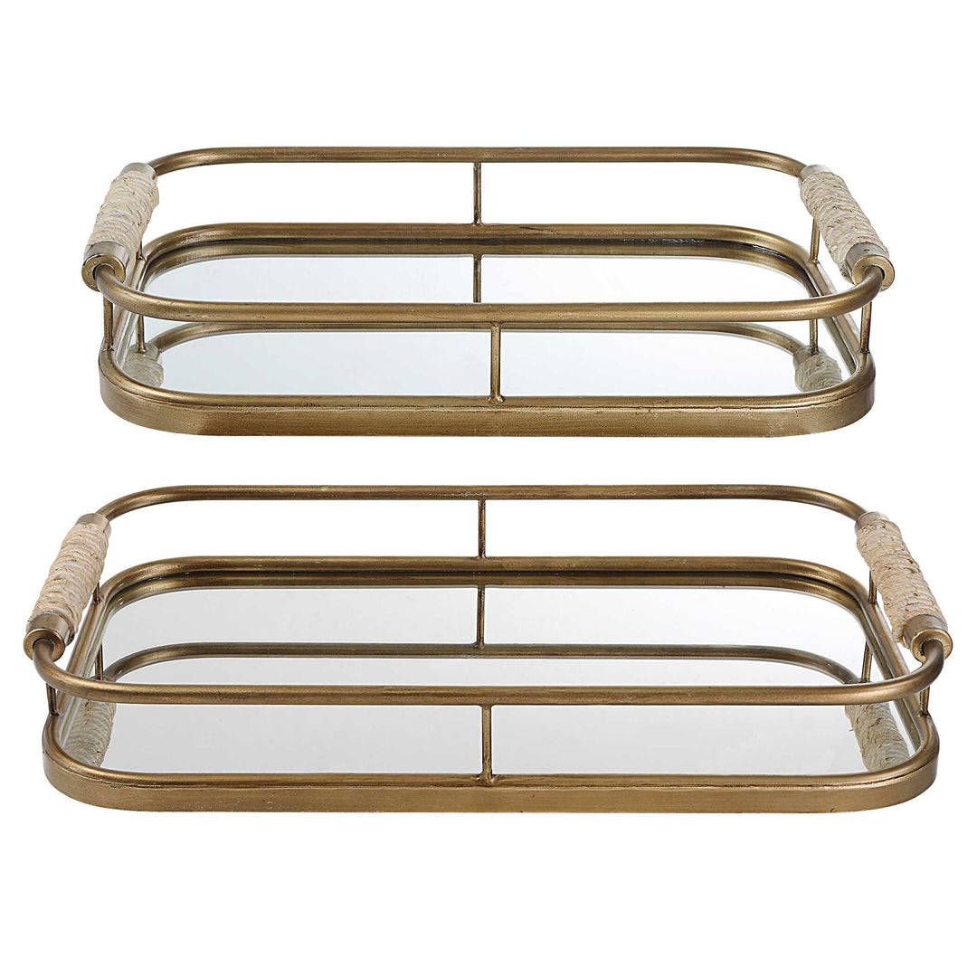 American Home Furniture Uttermost Rosea Brushed Gold Trays Set of 2