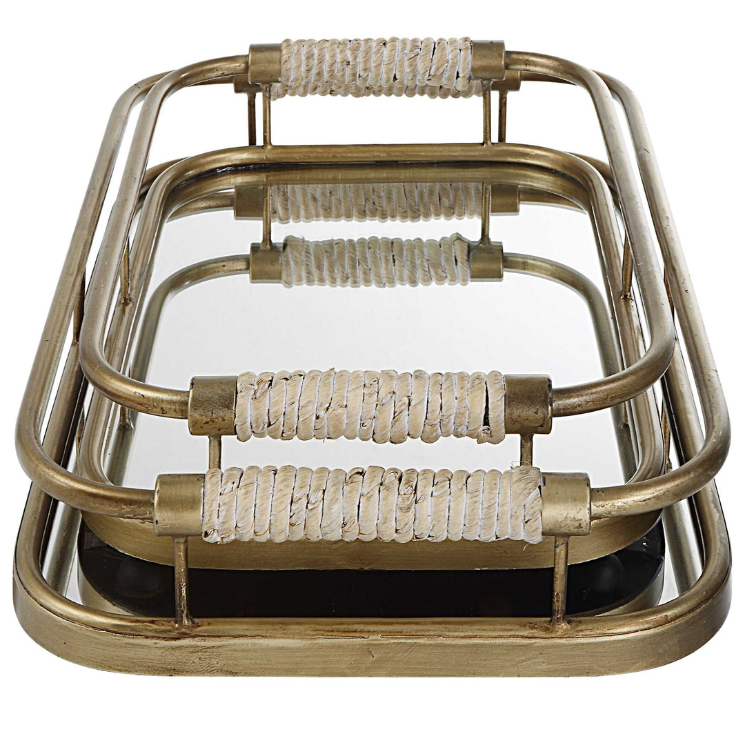 American Home Furniture Uttermost Rosea Brushed Gold Trays Set of 2