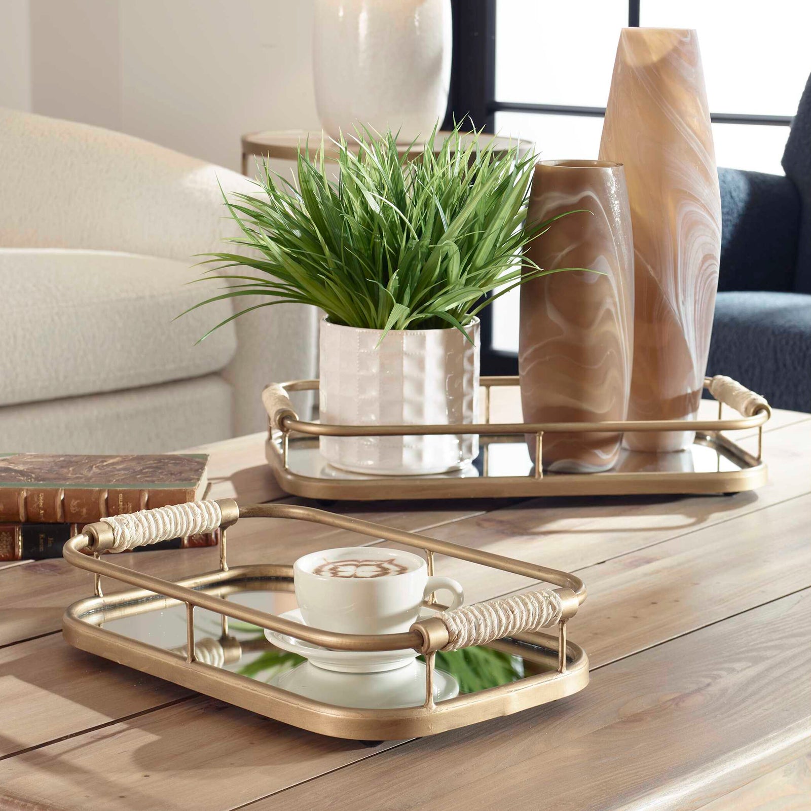 American Home Furniture Uttermost Rosea Brushed Gold Trays Set of 2