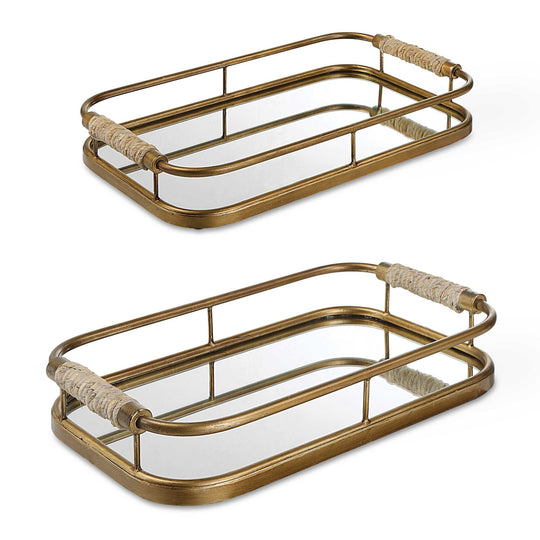 American Home Furniture Uttermost Rosea Brushed Gold Trays Set of 2