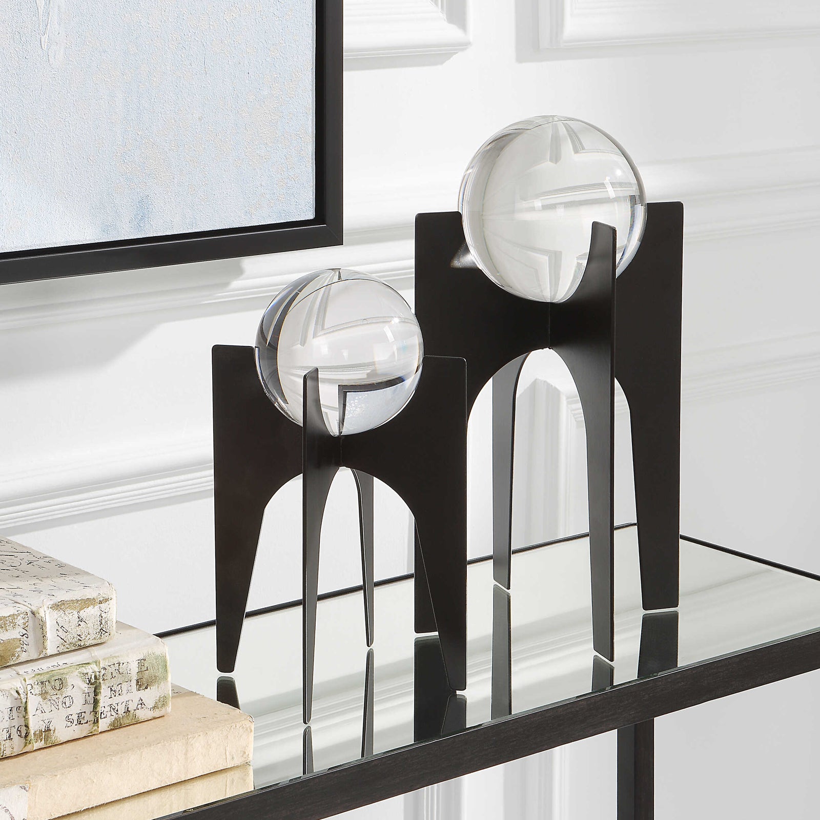 American Home Furniture Uttermost Ellianna Crystal Spheres On Black Base Set of 2