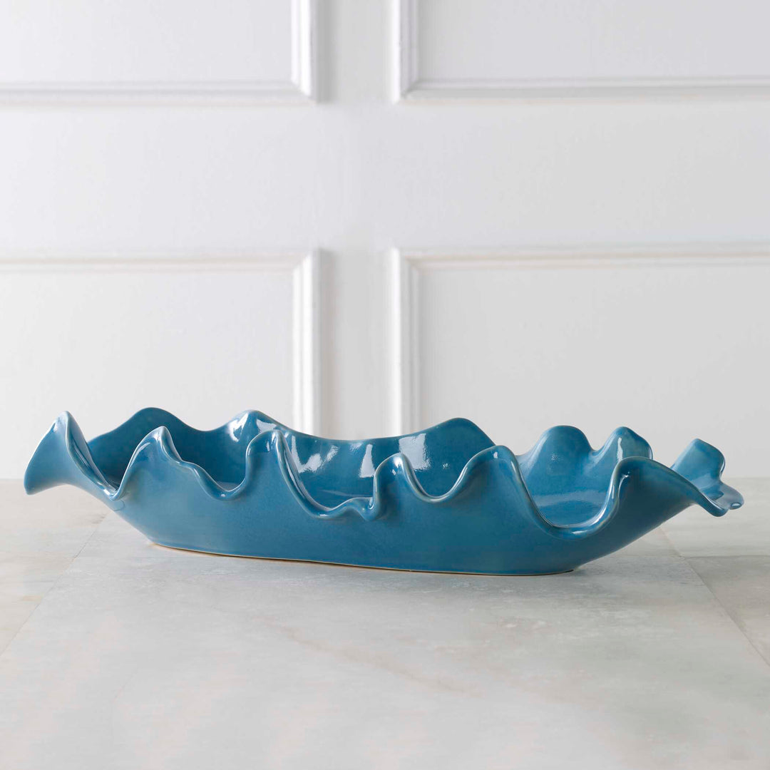 American Home Furniture Uttermost Ruffled Feathers Blue Bowl
