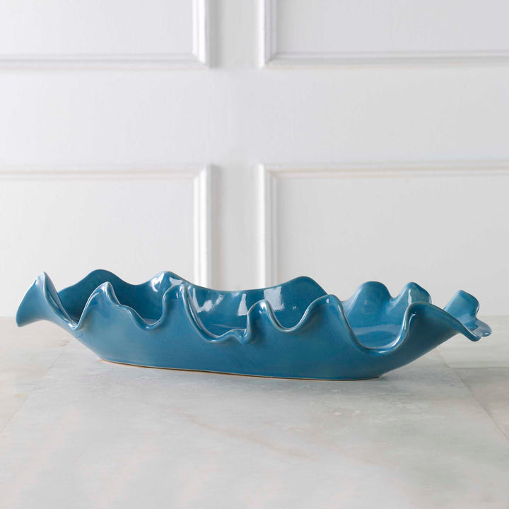 American Home Furniture Uttermost Ruffled Feathers Blue Bowl