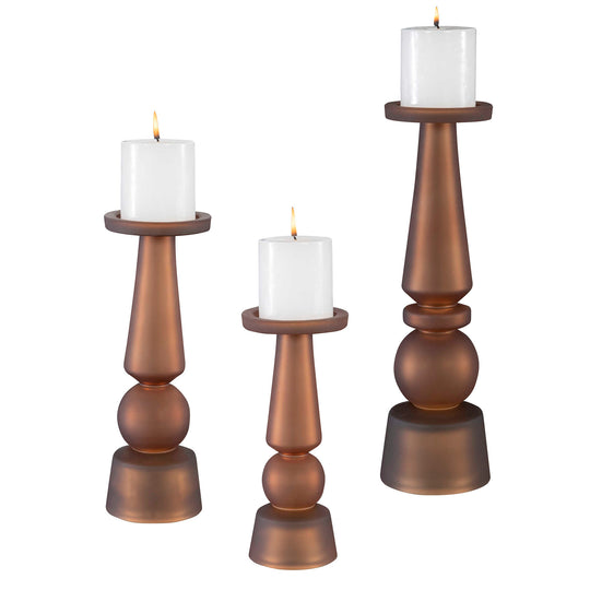 American Home Furniture Uttermost Cassiopeia Butter Rum Glass Candleholders Set of 3