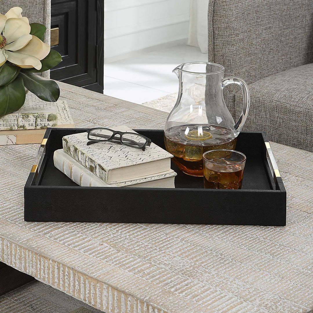 American Home Furniture Uttermost Wessex Black Shagreen Tray