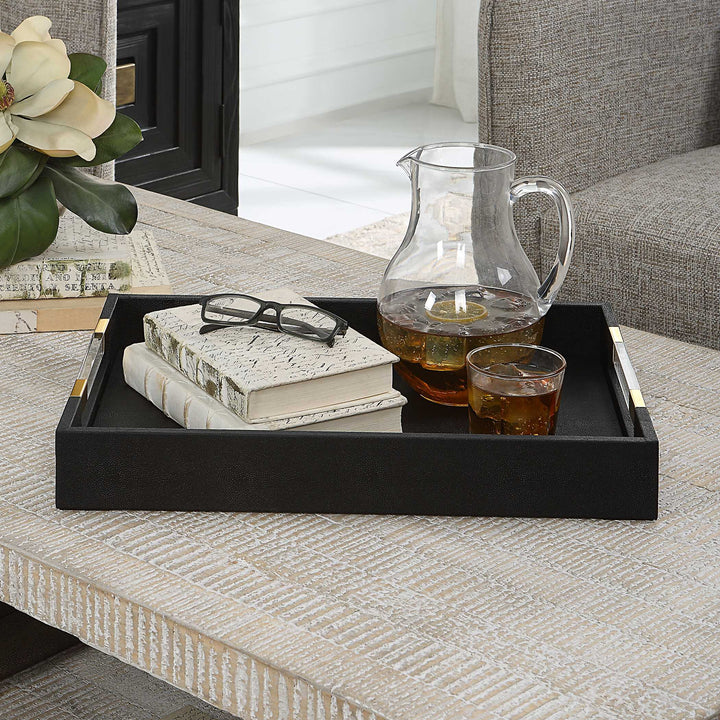 American Home Furniture Uttermost Wessex Black Shagreen Tray