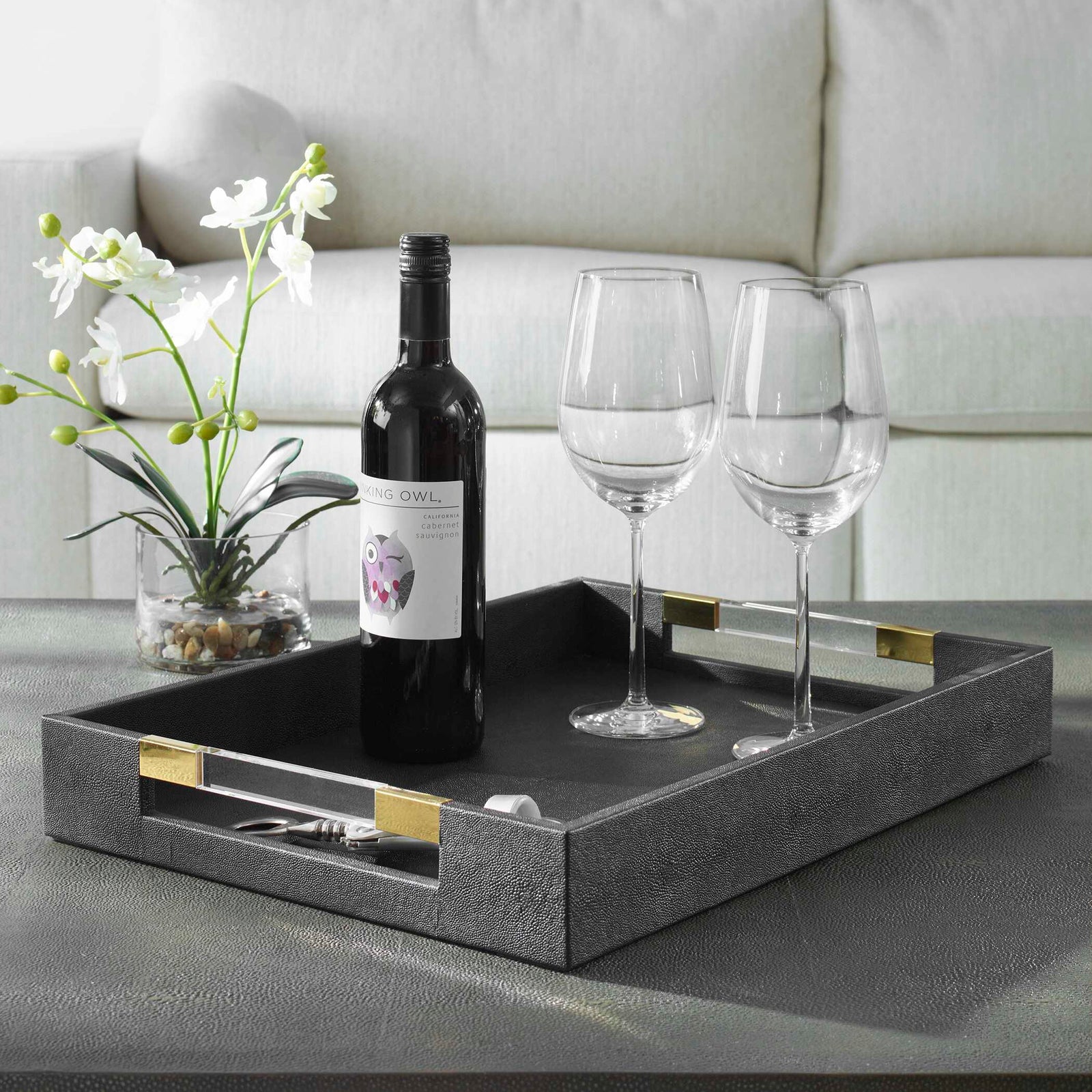 American Home Furniture Uttermost Wessex Black Shagreen Tray