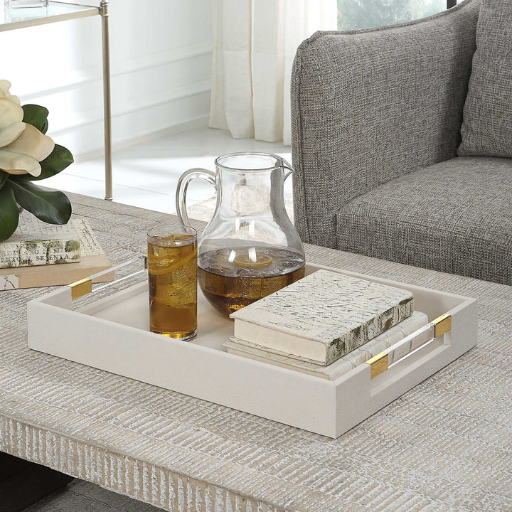 American Home Furniture Uttermost Wessex White Shagreen Tray