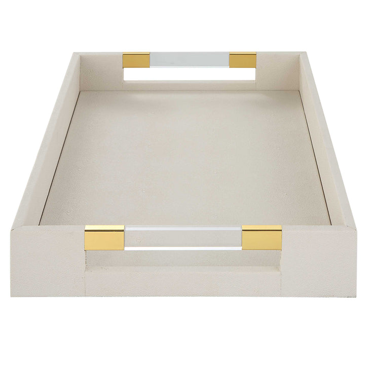 American Home Furniture Uttermost Wessex White Shagreen Tray