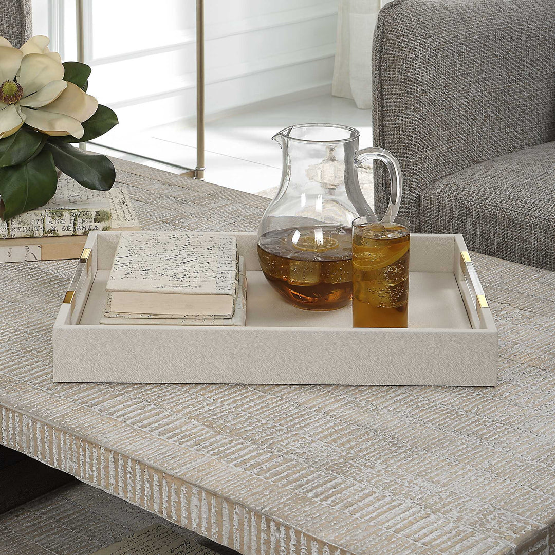 American Home Furniture Uttermost Wessex White Shagreen Tray