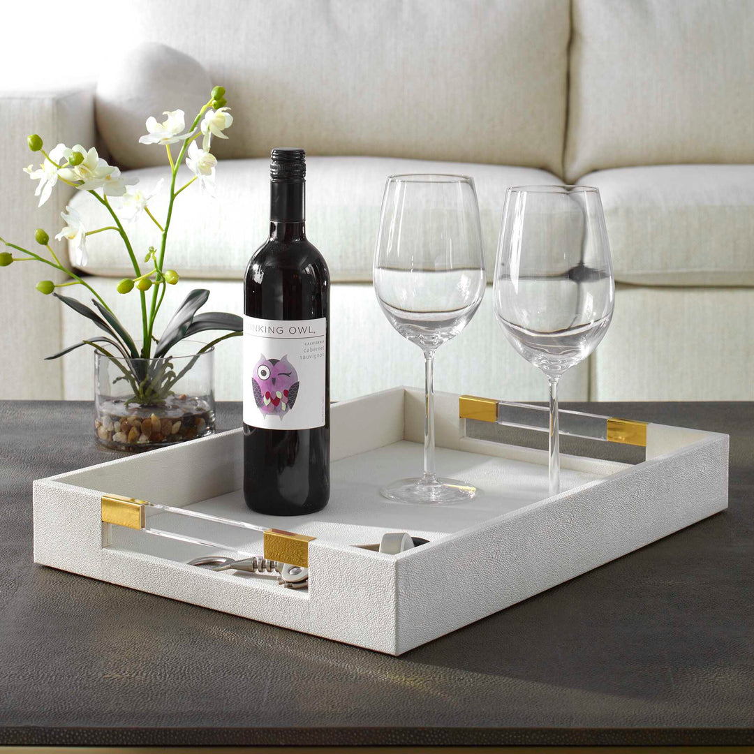 American Home Furniture Uttermost Wessex White Shagreen Tray
