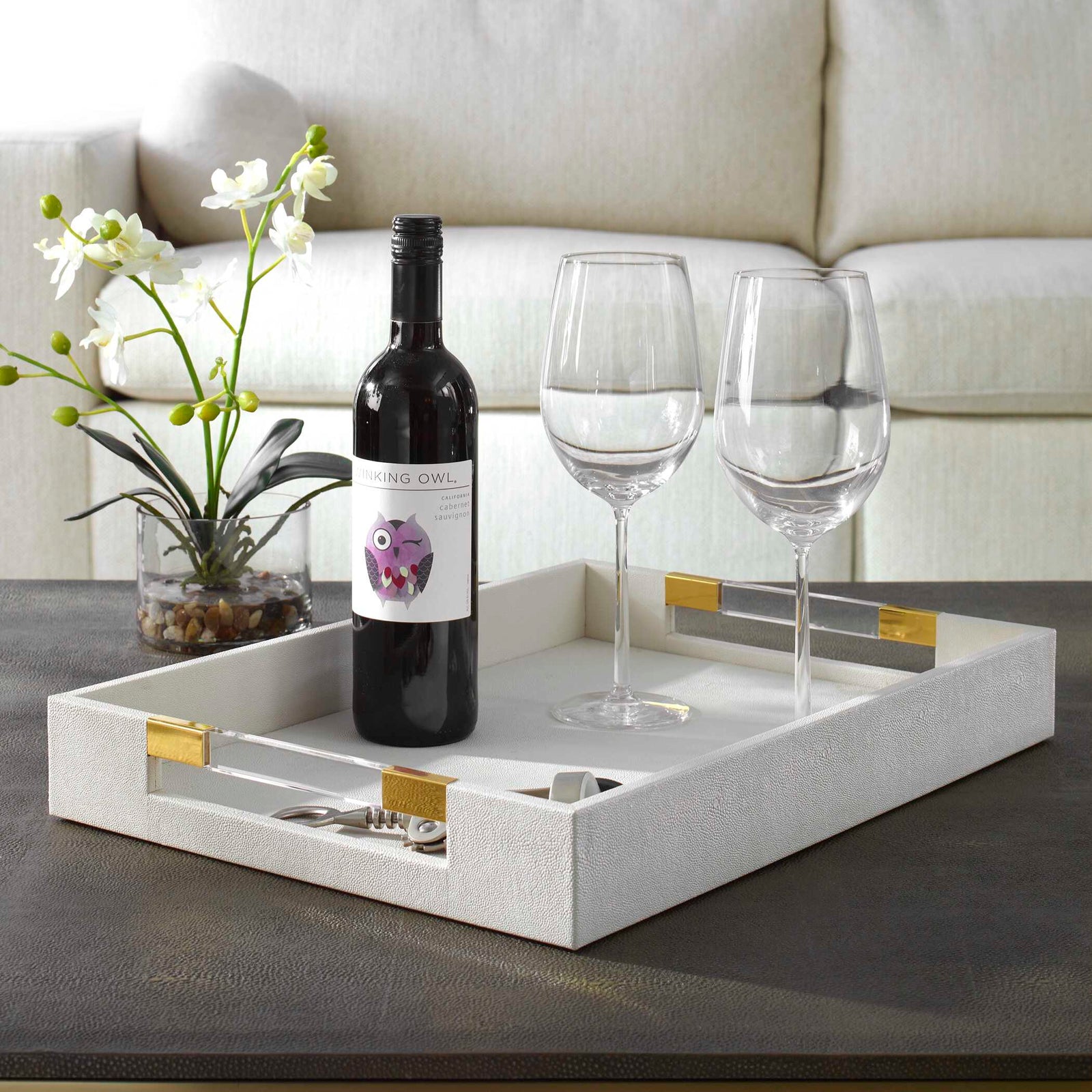 American Home Furniture Uttermost Wessex White Shagreen Tray