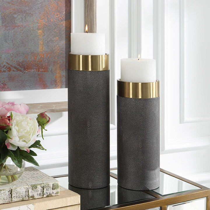 American Home Furniture Uttermost Wessex Gray Candleholders Set of 2