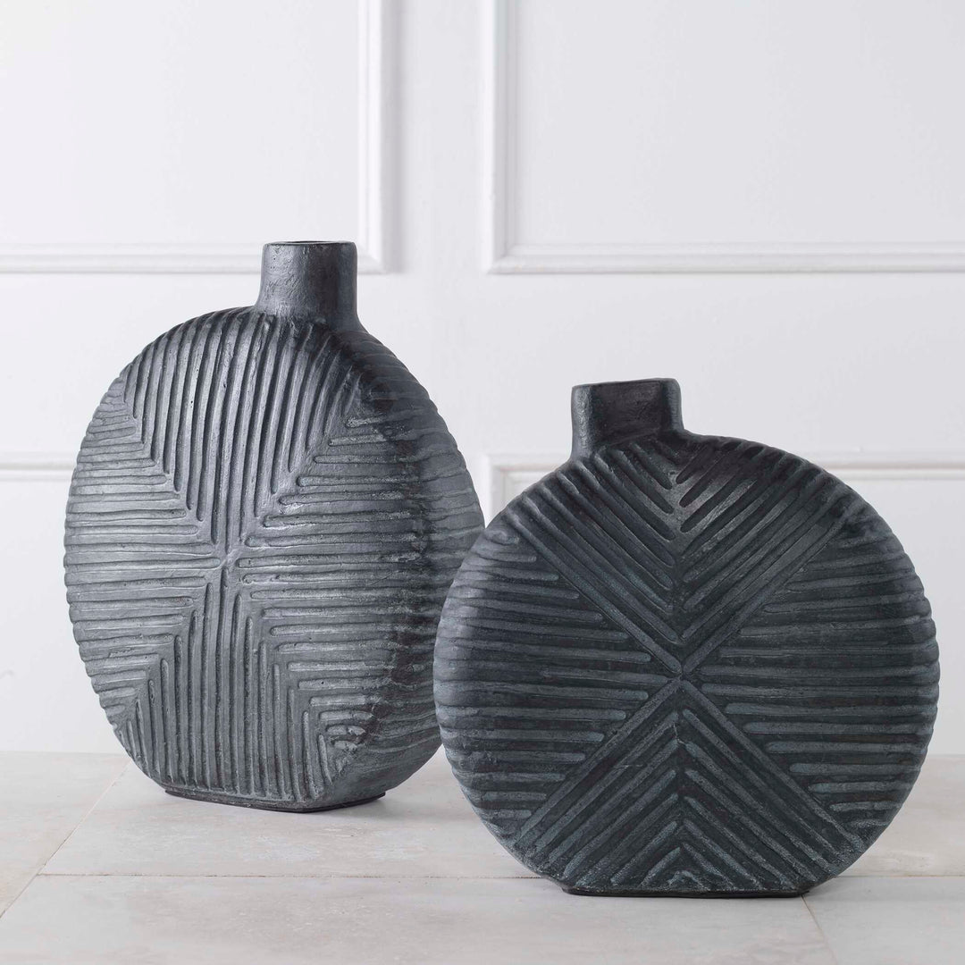 American Home Furniture Uttermost Viewpoint Aged Black Vases, Set/2