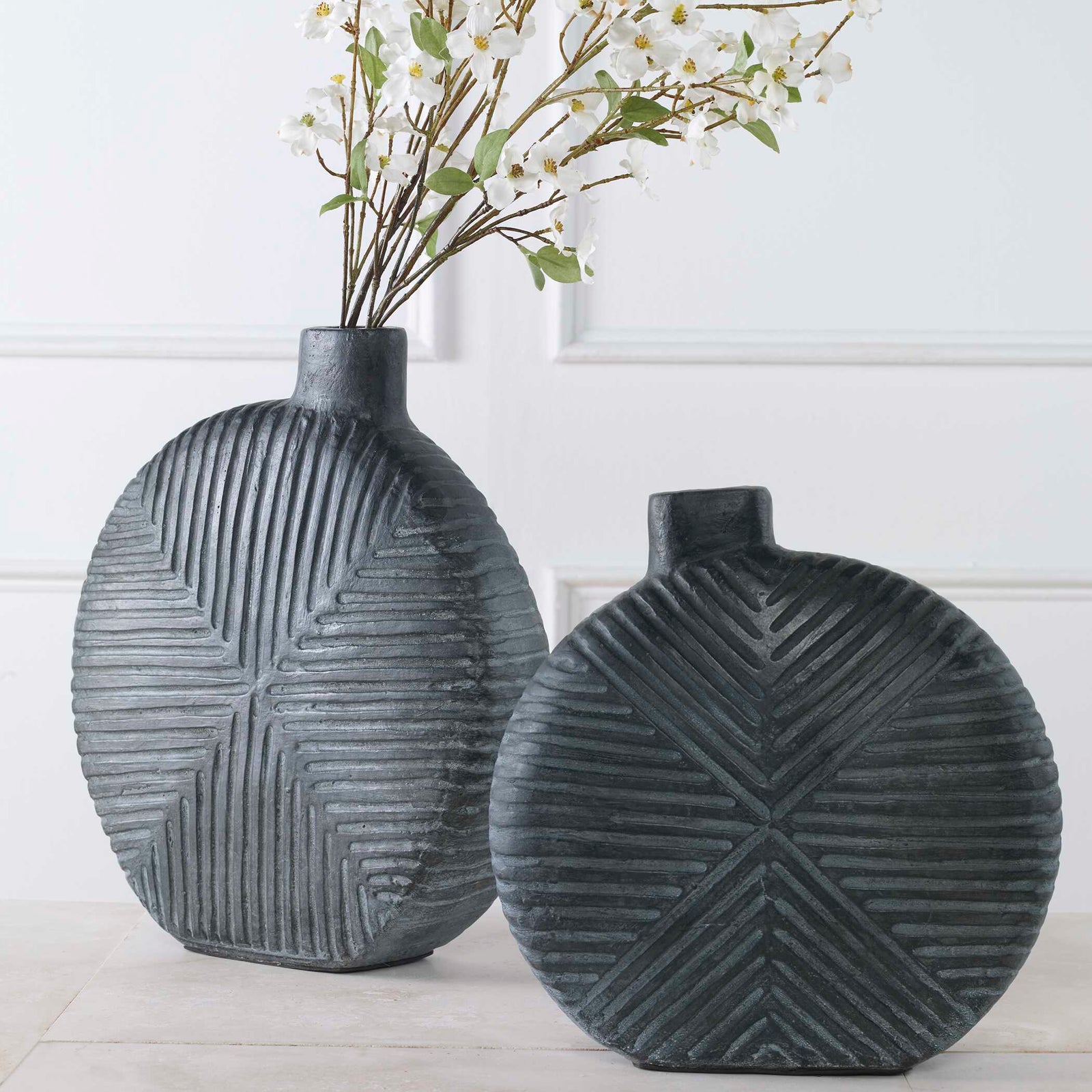 American Home Furniture Uttermost Viewpoint Aged Black Vases, Set/2