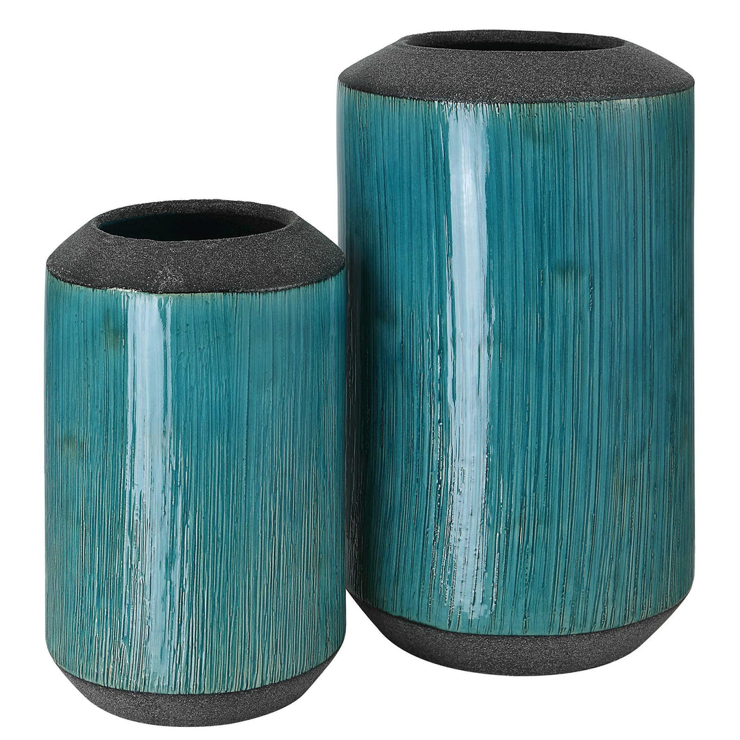 Maui Aqua Blue Vases - Set of 2 - AmericanHomeFurniture
