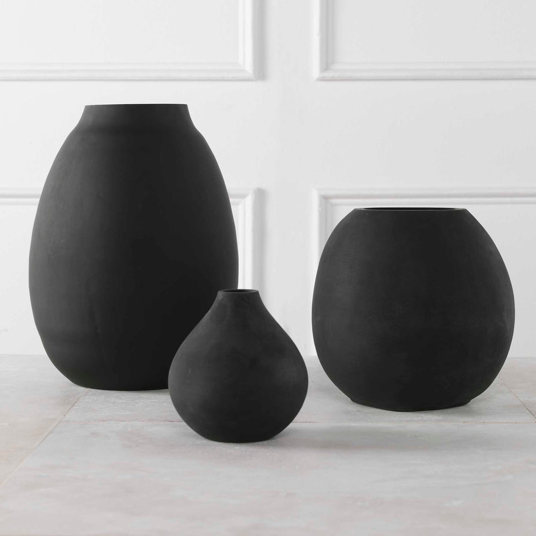American Home Furniture Uttermost Hearth Matte Black Vases, Set/3