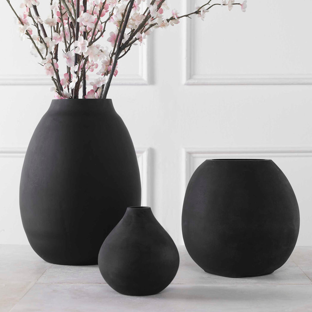 American Home Furniture Uttermost Hearth Matte Black Vases, Set/3