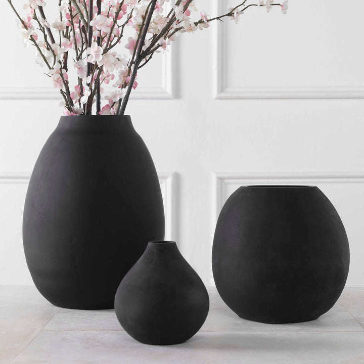 American Home Furniture Uttermost Hearth Matte Black Vases, Set/3