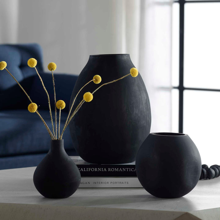 American Home Furniture Uttermost Hearth Matte Black Vases, Set/3