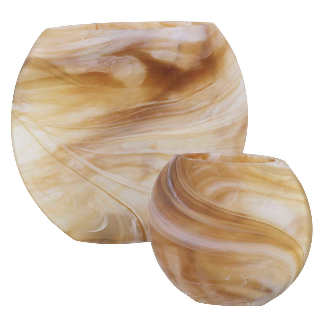 American Home Furniture Uttermost Fusion Swirled Caramel & Ivory Vases, Set/2