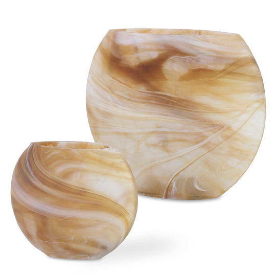 American Home Furniture Uttermost Fusion Swirled Caramel & Ivory Vases, Set/2