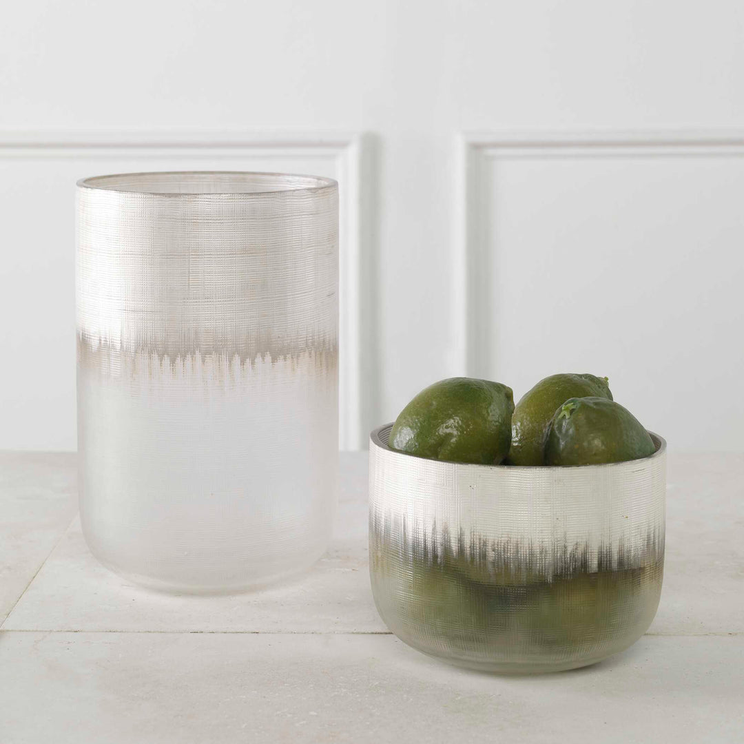 American Home Furniture Uttermost Frost Silver Drip Glass Vases, Set/2
