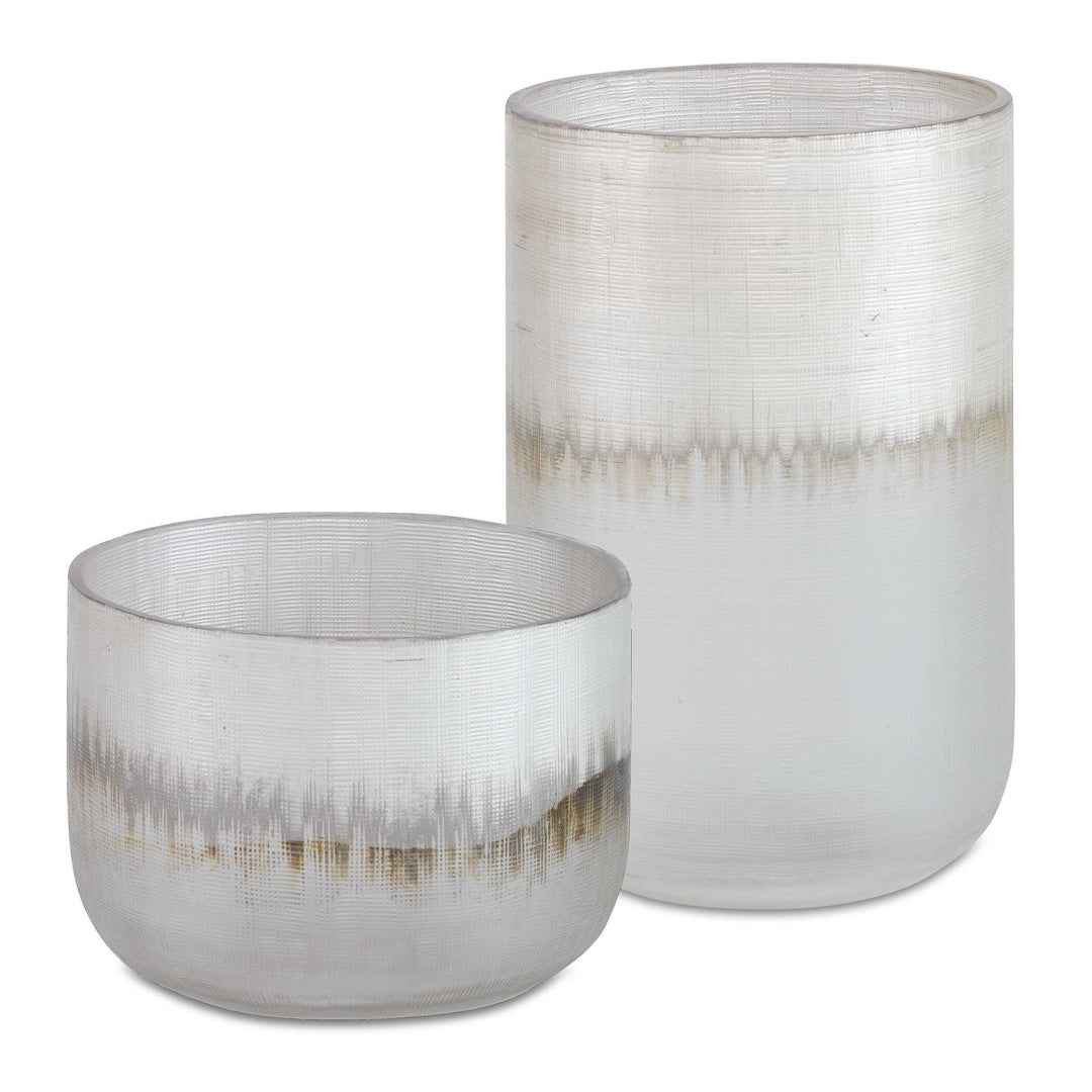 American Home Furniture Uttermost Frost Silver Drip Glass Vases, Set/2