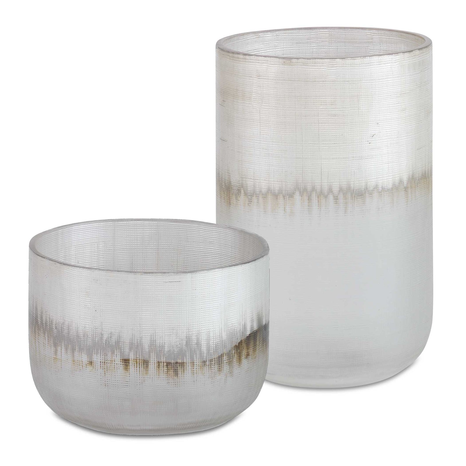 American Home Furniture Uttermost Frost Silver Drip Glass Vases, Set/2