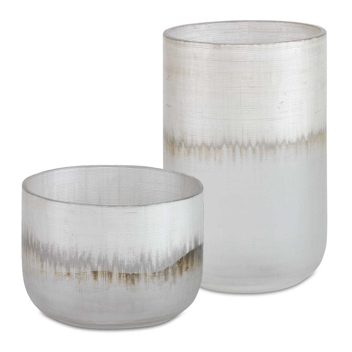 American Home Furniture Uttermost Frost Silver Drip Glass Vases, Set/2