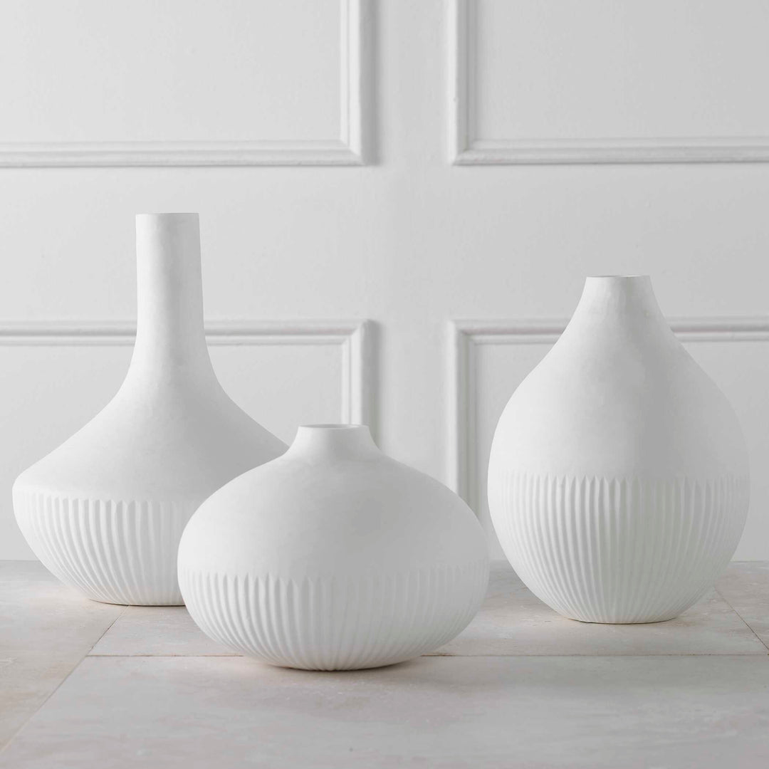 American Home Furniture Uttermost Apothecary Satin White Vases, Set/3