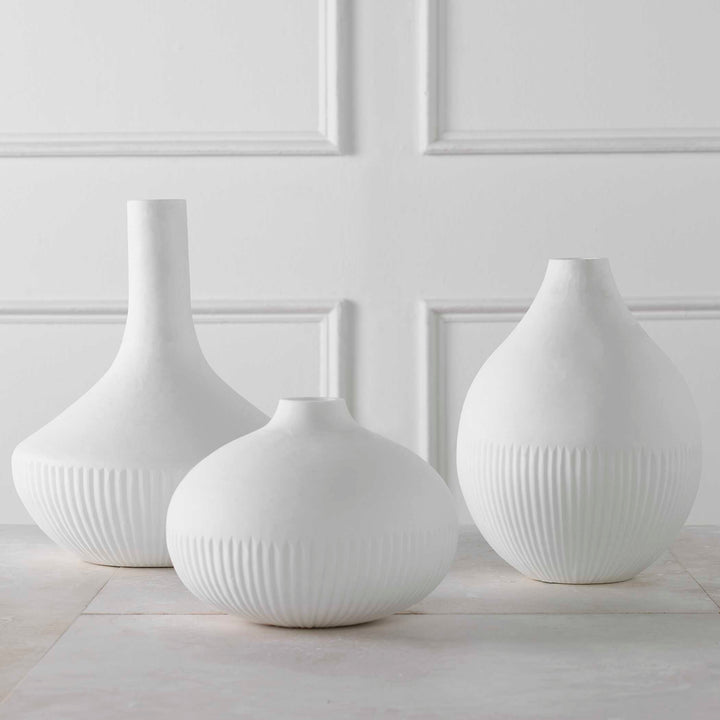 American Home Furniture Uttermost Apothecary Satin White Vases, Set/3