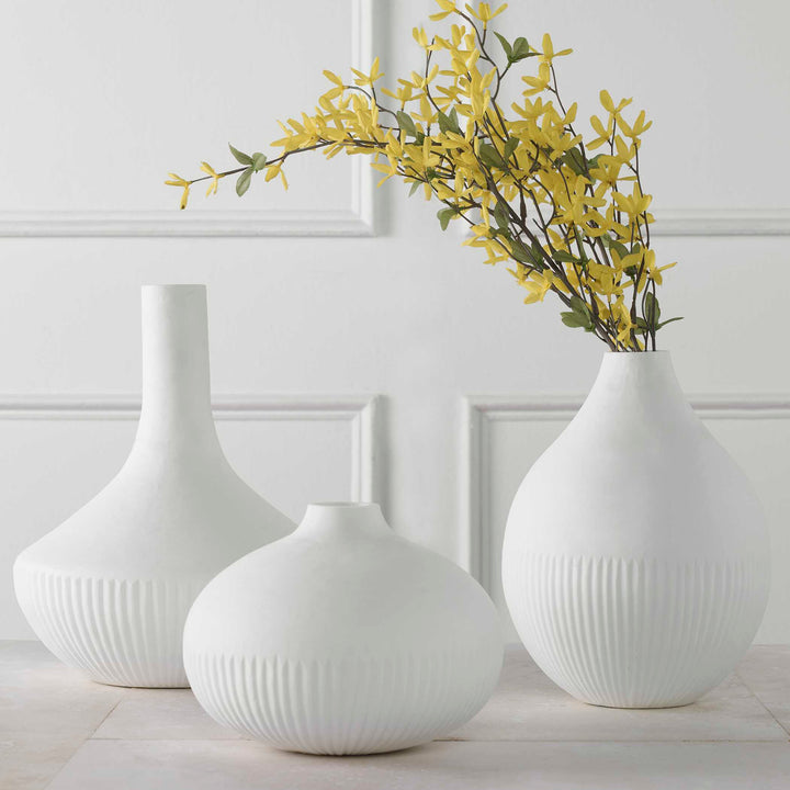 American Home Furniture Uttermost Apothecary Satin White Vases, Set/3