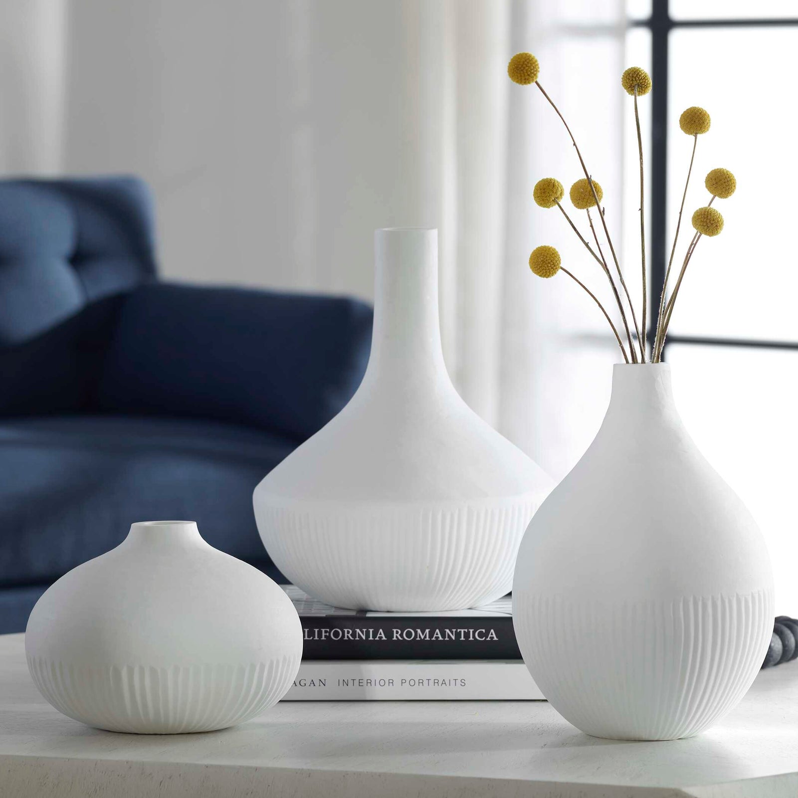 American Home Furniture Uttermost Apothecary Satin White Vases, Set/3