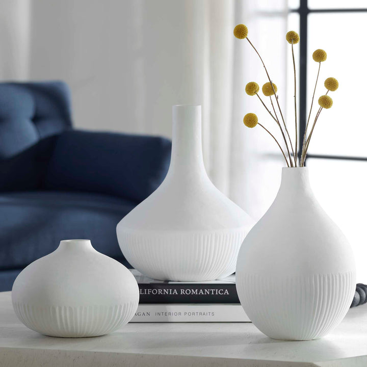 American Home Furniture Uttermost Apothecary Satin White Vases, Set/3