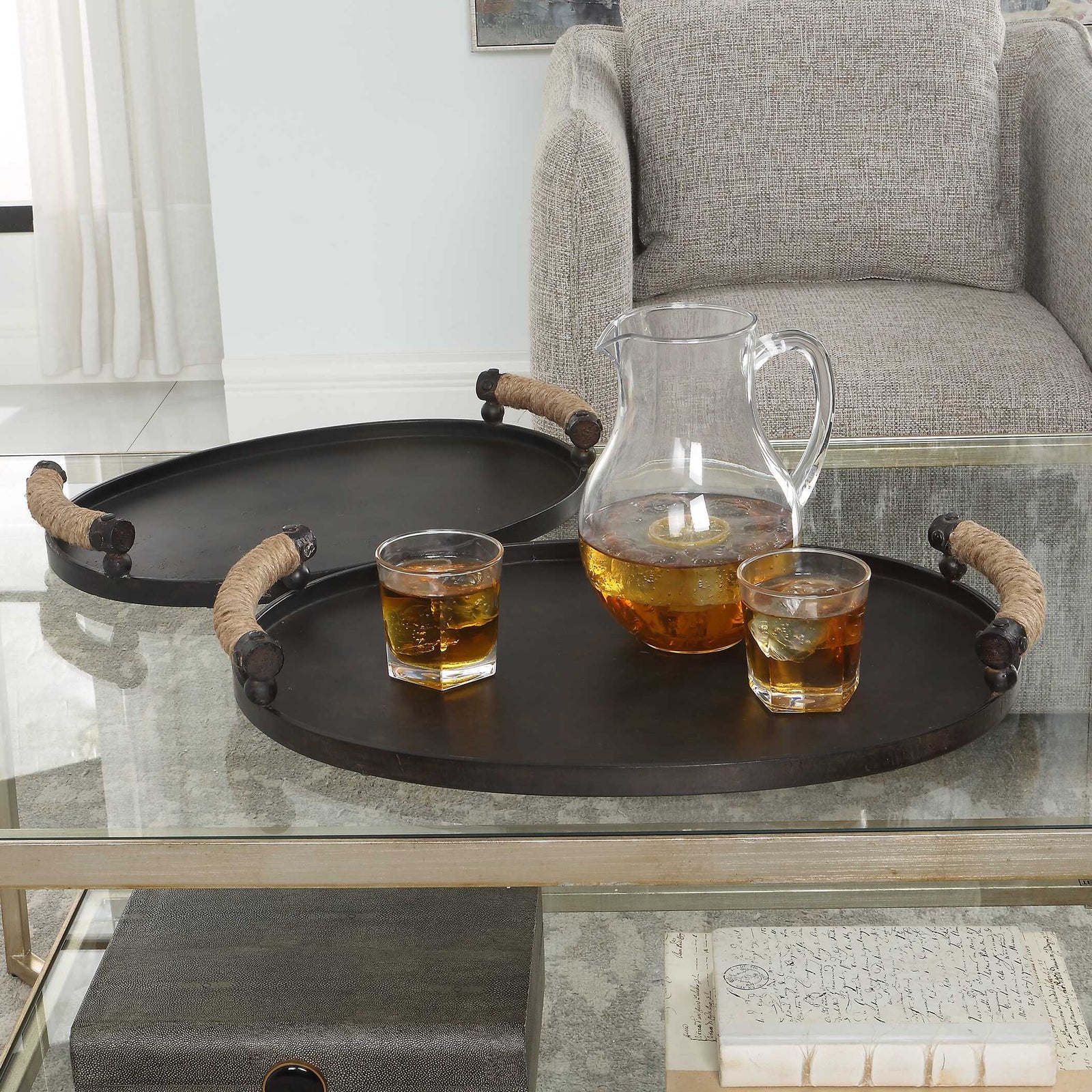 American Home Furniture Uttermost Viggo Bronze Trays, Set/2