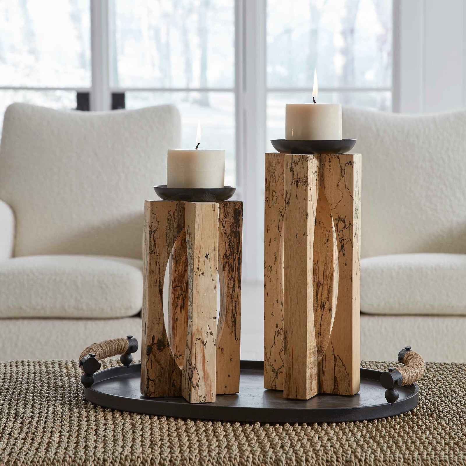 American Home Furniture Uttermost Ilva Wood Candleholders Set of 2