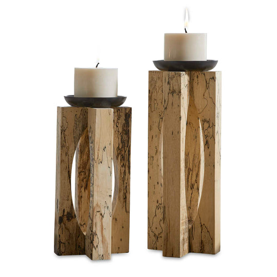 American Home Furniture Uttermost Ilva Wood Candleholders Set of 2